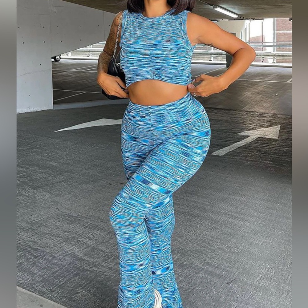 Fashion Nova Make Believe Sweater Pant Set Blue Size Medium Two Piece Set